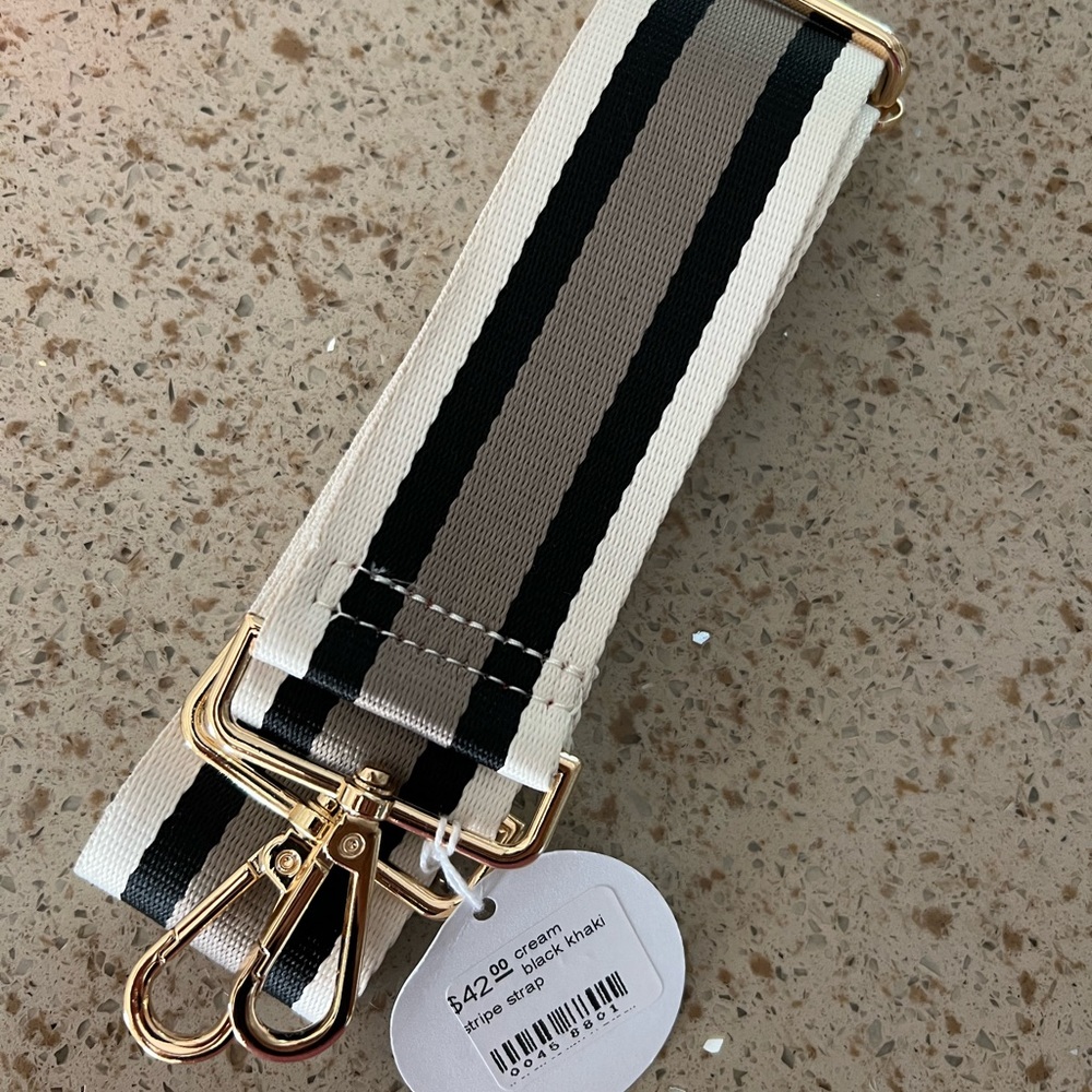 BRAND NEW canvas purse strap, tan and black, gold clasps.